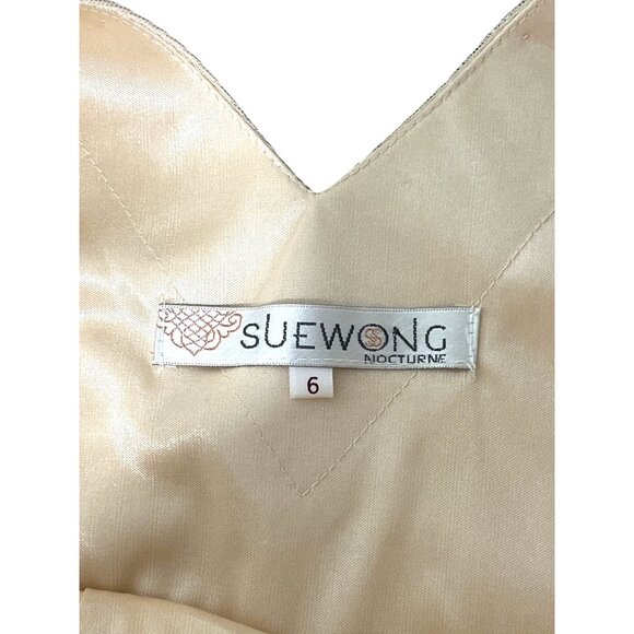 Sue Wong Nocturne Cocktail Dress Sequined Embroidered Cap Sleeve Champagne Sz 6 - Picture 4 of 8